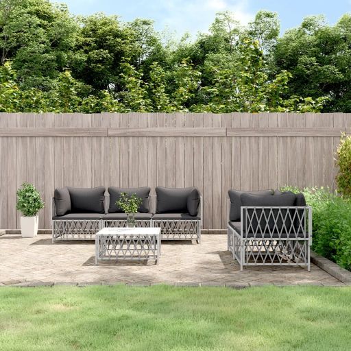 vidaXL 5-tlg. Garten-Lounge-Set mit Kissen Weiß Stahl