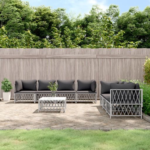 vidaXL 5-tlg. Garten-Lounge-Set mit Kissen Weiß Stahl