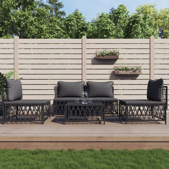 vidaXL 5-tlg. Garten-Lounge-Set mit Kissen Weiß Stahl
