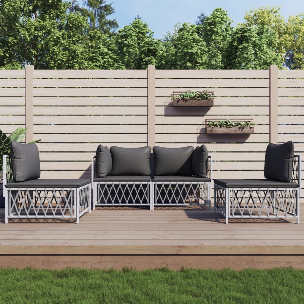 vidaXL 4-tlg. Garten-Lounge-Set mit Kissen Weiß Stahl