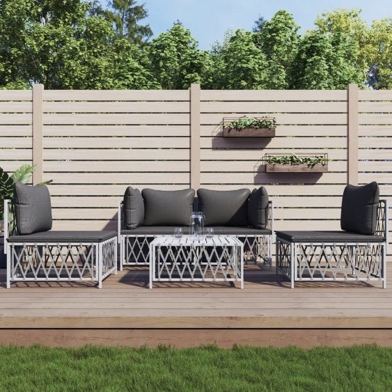 vidaXL 4-tlg. Garten-Lounge-Set mit Kissen Weiß Stahl