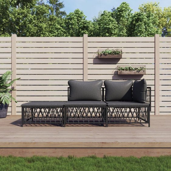vidaXL 3-tlg. Garten-Lounge-Set mit Kissen Weiß Stahl