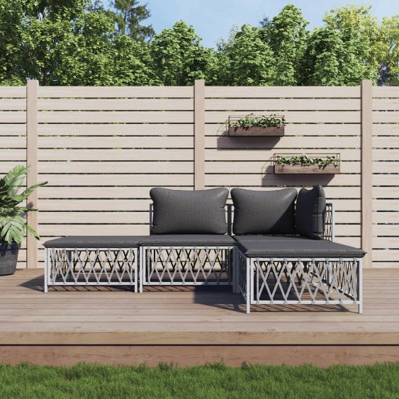 vidaXL 3-tlg. Garten-Lounge-Set mit Kissen Weiß Stahl