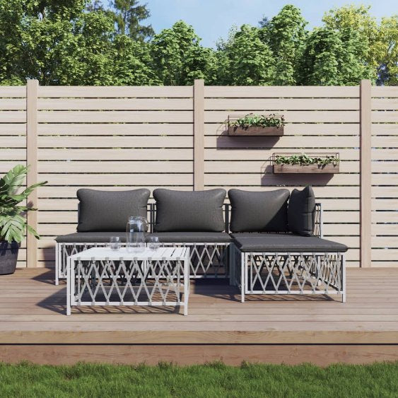 vidaXL 3-tlg. Garten-Lounge-Set mit Kissen Weiß Stahl