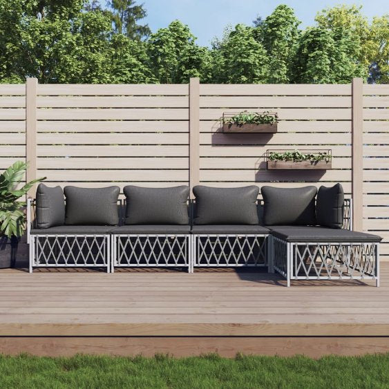 vidaXL 3-tlg. Garten-Lounge-Set mit Kissen Weiß Stahl
