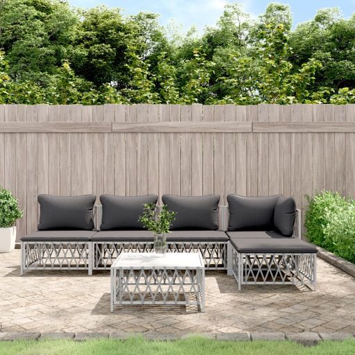 vidaXL 3-tlg. Garten-Lounge-Set mit Kissen Weiß Stahl