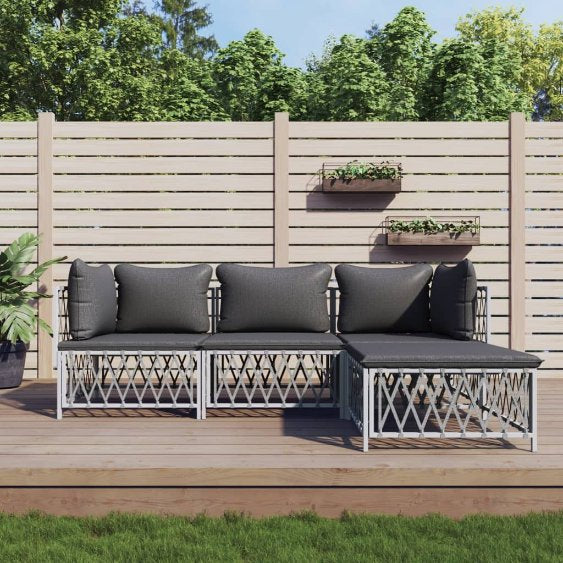 vidaXL 3-tlg. Garten-Lounge-Set mit Kissen Weiß Stahl