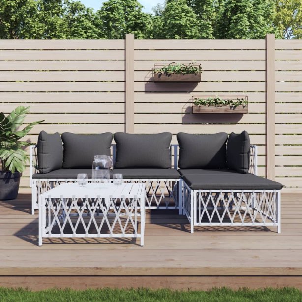 vidaXL 3-tlg. Garten-Lounge-Set mit Kissen Weiß Stahl