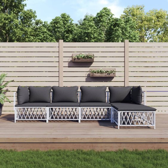 vidaXL 3-tlg. Garten-Lounge-Set mit Kissen Weiß Stahl