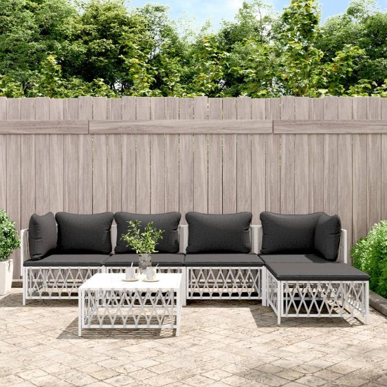 vidaXL 3-tlg. Garten-Lounge-Set mit Kissen Weiß Stahl