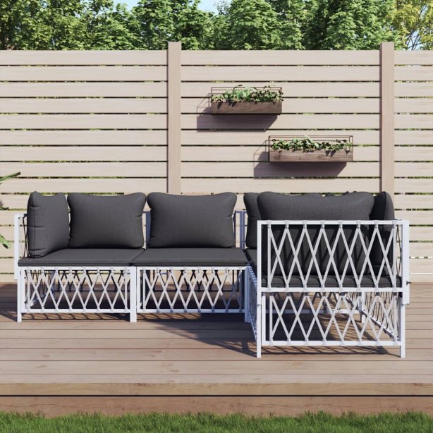 vidaXL 3-tlg. Garten-Lounge-Set mit Kissen Weiß Stahl