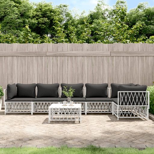 vidaXL 3-tlg. Garten-Lounge-Set mit Kissen Weiß Stahl