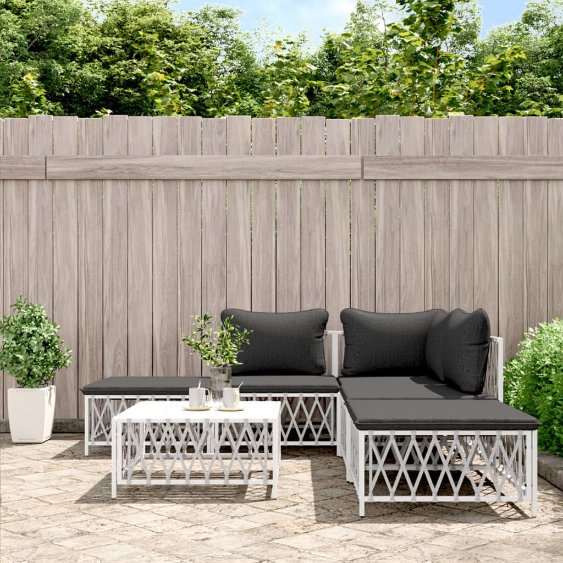 vidaXL 3-tlg. Garten-Lounge-Set mit Kissen Weiß Stahl