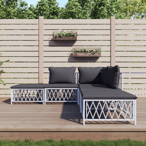 vidaXL 3-tlg. Garten-Lounge-Set mit Kissen Weiß Stahl