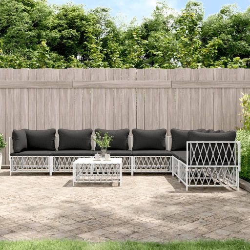 vidaXL 3-tlg. Garten-Lounge-Set mit Kissen Weiß Stahl
