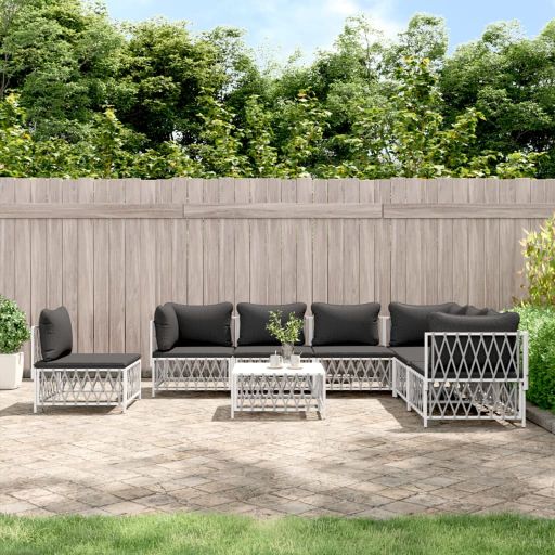 vidaXL 6-tlg. Garten-Lounge-Set mit Kissen Weiß Stahl