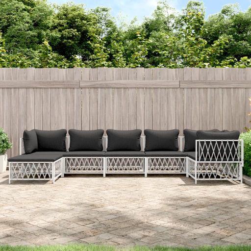 vidaXL 6-tlg. Garten-Lounge-Set mit Kissen Weiß Stahl