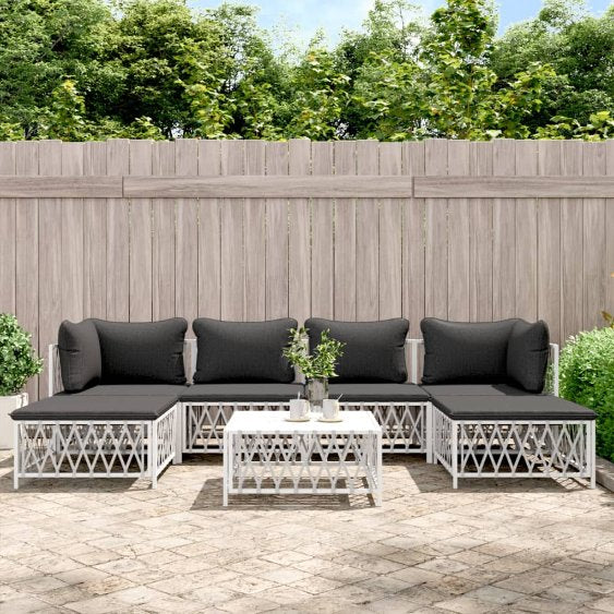 vidaXL 6-tlg. Garten-Lounge-Set mit Kissen Weiß Stahl