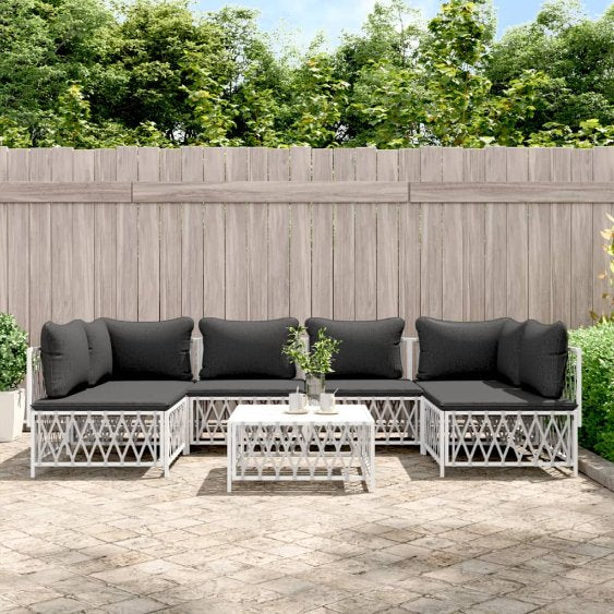 vidaXL 6-tlg. Garten-Lounge-Set mit Kissen Weiß Stahl