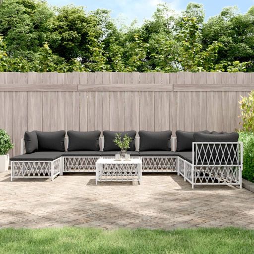 vidaXL 6-tlg. Garten-Lounge-Set mit Kissen Weiß Stahl