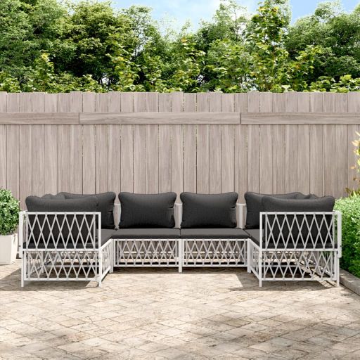vidaXL 6-tlg. Garten-Lounge-Set mit Kissen Weiß Stahl