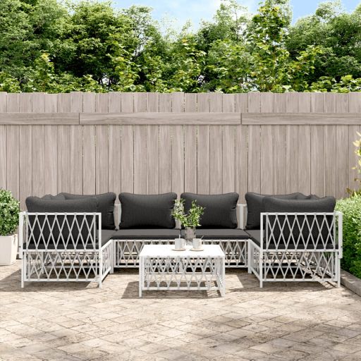 vidaXL 6-tlg. Garten-Lounge-Set mit Kissen Weiß Stahl