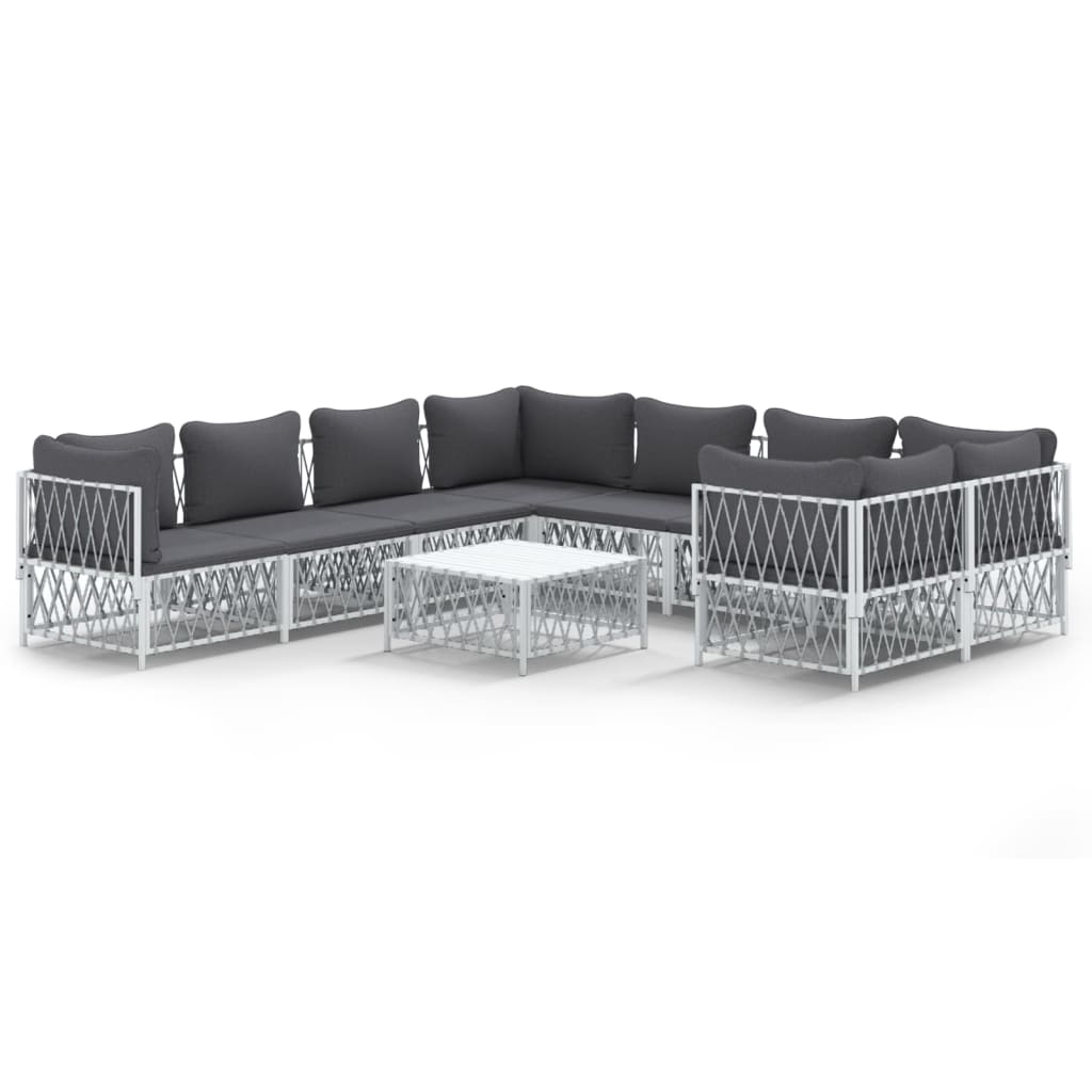 vidaXL 9-tlg. Garten-Lounge-Set mit Kissen Weiß Stahl