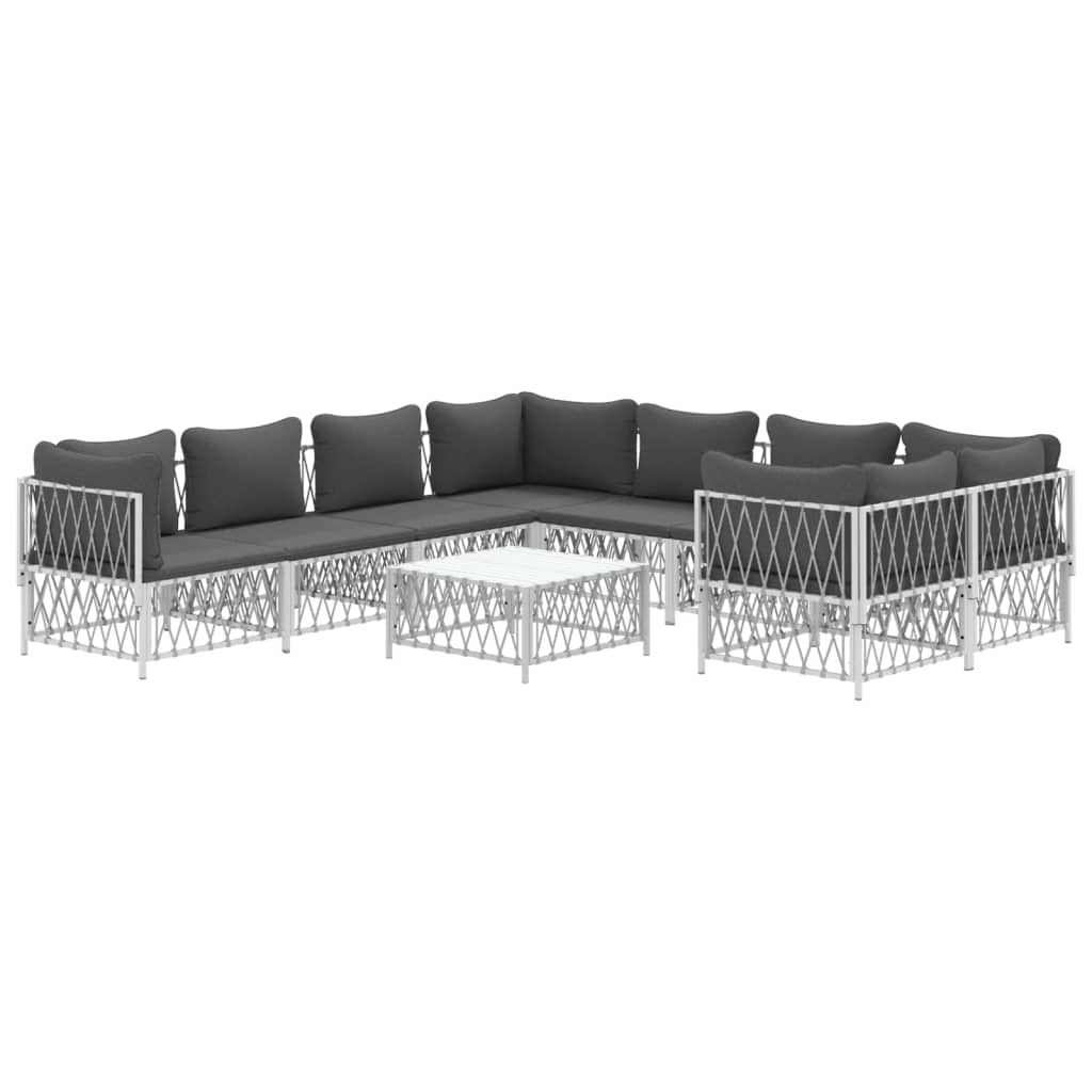 vidaXL 9-tlg. Garten-Lounge-Set mit Kissen Weiß Stahl