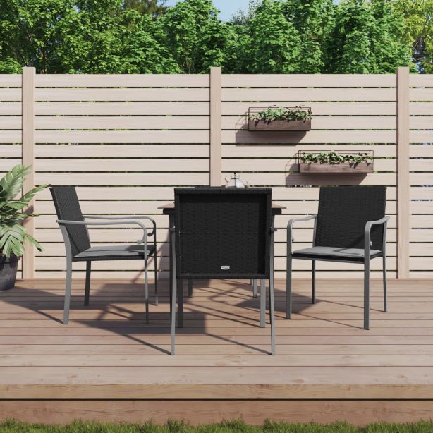 vidaXL 3-tlg. Garten-Essgruppe mit Kissen Poly Rattan und Stahl