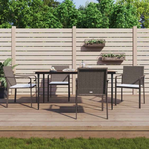 vidaXL 3-tlg. Garten-Essgruppe mit Kissen Poly Rattan und Stahl