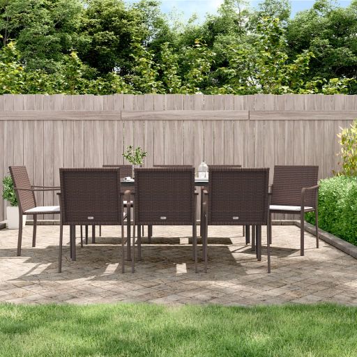 vidaXL 3-tlg. Garten-Essgruppe mit Kissen Poly Rattan und Stahl