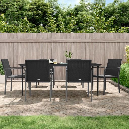 vidaXL 3-tlg. Garten-Essgruppe mit Kissen Poly Rattan und Stahl