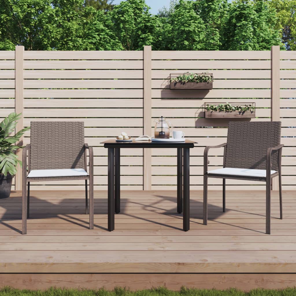 vidaXL 3-tlg. Garten-Essgruppe mit Kissen Poly Rattan und Stahl