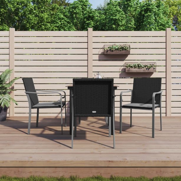 vidaXL 3-tlg. Garten-Essgruppe mit Kissen Poly Rattan und Stahl