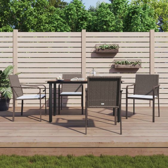 vidaXL 3-tlg. Garten-Essgruppe mit Kissen Poly Rattan und Stahl