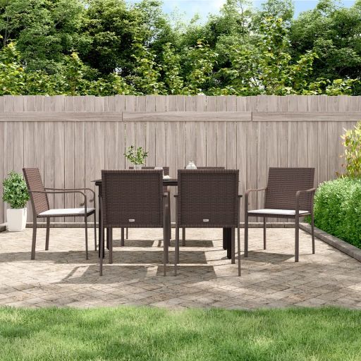 vidaXL 3-tlg. Garten-Essgruppe mit Kissen Poly Rattan und Stahl