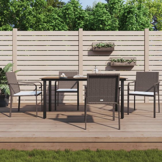 vidaXL 3-tlg. Garten-Essgruppe mit Kissen Poly Rattan und Stahl