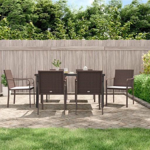 vidaXL 3-tlg. Garten-Essgruppe mit Kissen Poly Rattan und Stahl