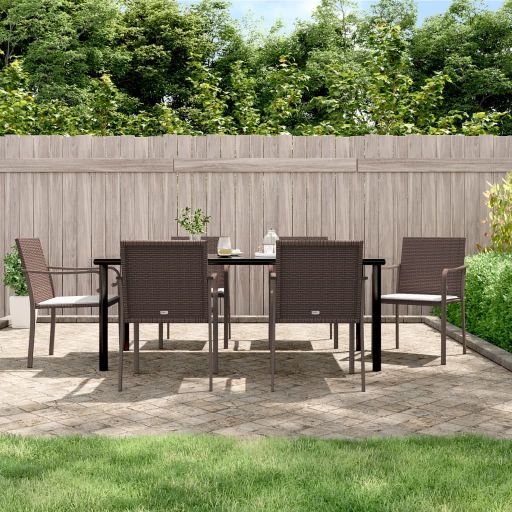 vidaXL 3-tlg. Garten-Essgruppe mit Kissen Poly Rattan und Stahl