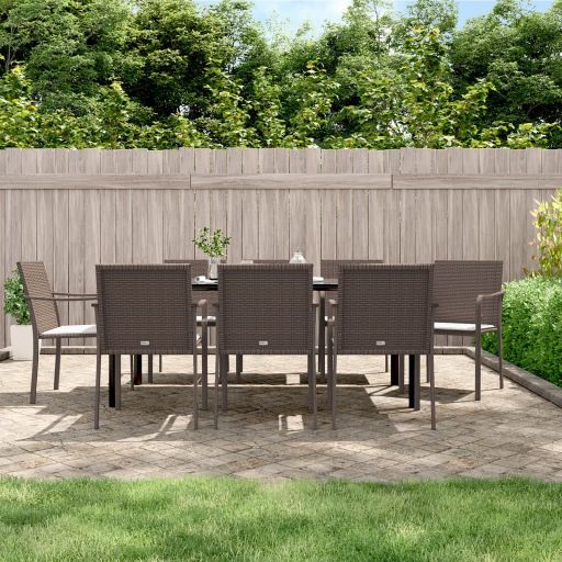vidaXL 3-tlg. Garten-Essgruppe mit Kissen Poly Rattan und Stahl