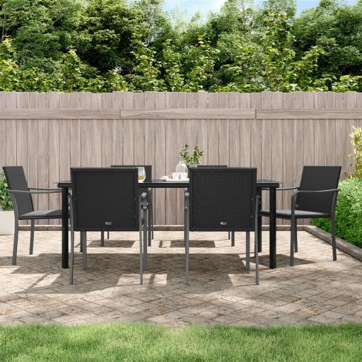 vidaXL 3-tlg. Garten-Essgruppe mit Kissen Poly Rattan und Stahl