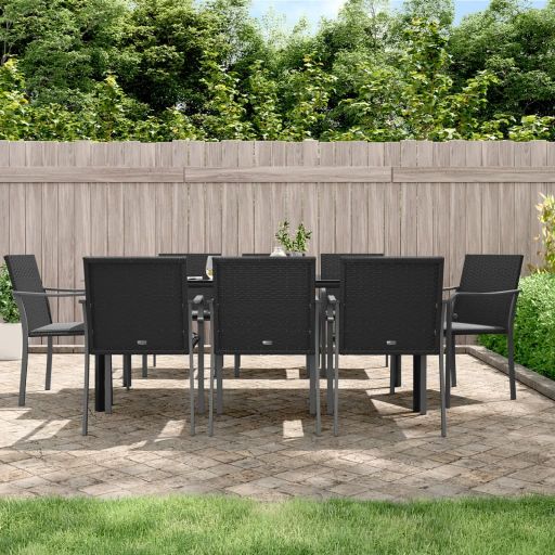 vidaXL 3-tlg. Garten-Essgruppe mit Kissen Poly Rattan und Stahl