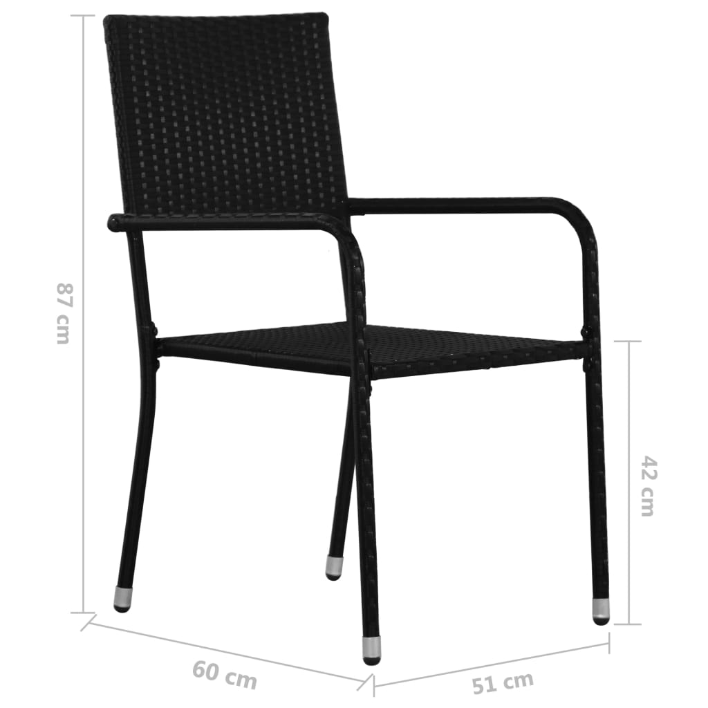 vidaXL Garten-Essstühle 2 Stk. Stapelbar Schwarz Poly Rattan