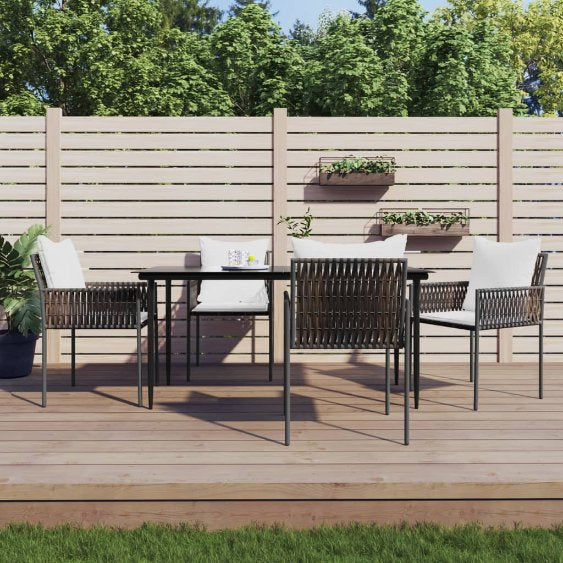 vidaXL 5-tlg. Garten-Essgruppe mit Kissen Poly Rattan und Stahl