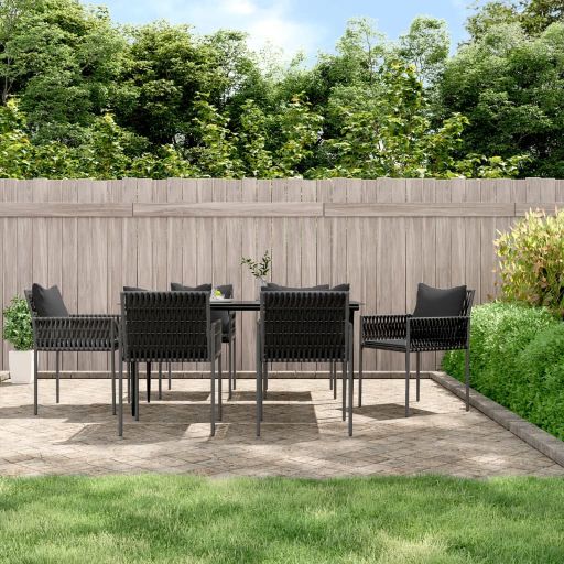 vidaXL 5-tlg. Garten-Essgruppe mit Kissen Poly Rattan und Stahl