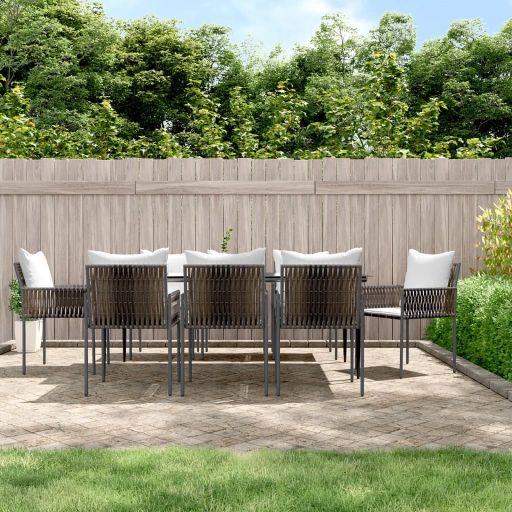 vidaXL 5-tlg. Garten-Essgruppe mit Kissen Poly Rattan und Stahl