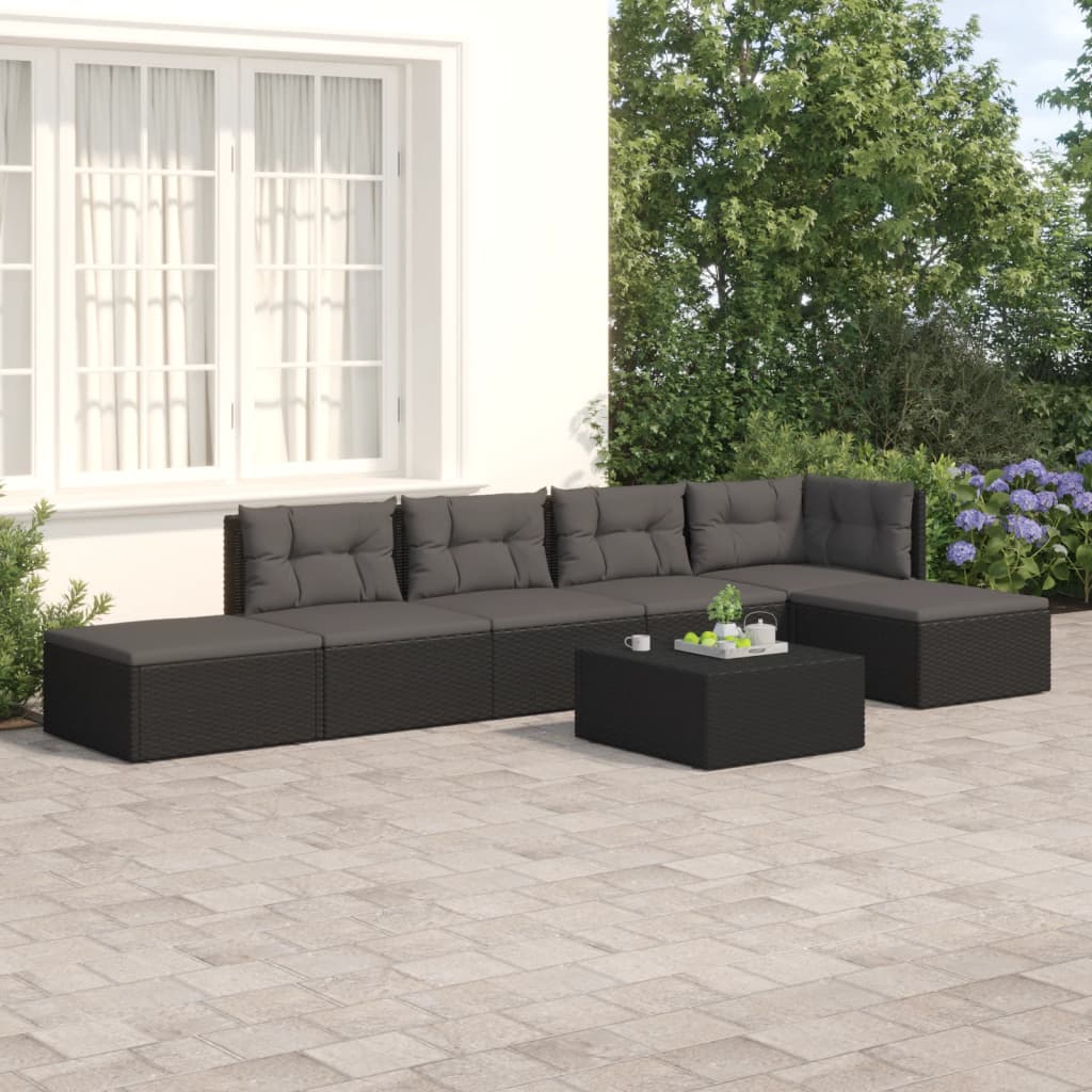 vidaXL 6-tlg. Garten-Lounge-Set mit Kissen Schwarz Poly Rattan