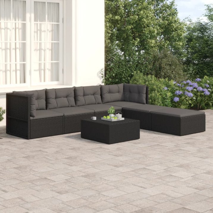 vidaXL 6-tlg. Garten-Lounge-Set mit Kissen Schwarz Poly Rattan