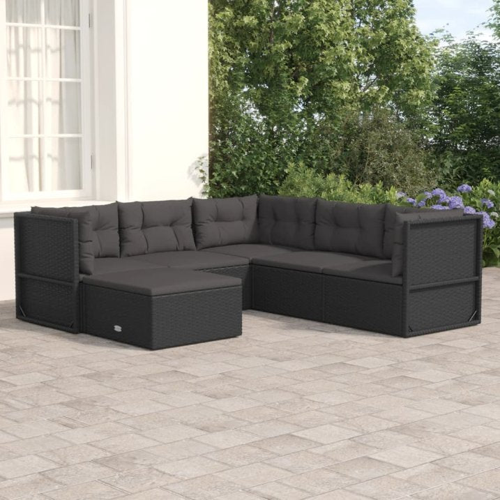 vidaXL 6-tlg. Garten-Lounge-Set mit Kissen Schwarz Poly Rattan