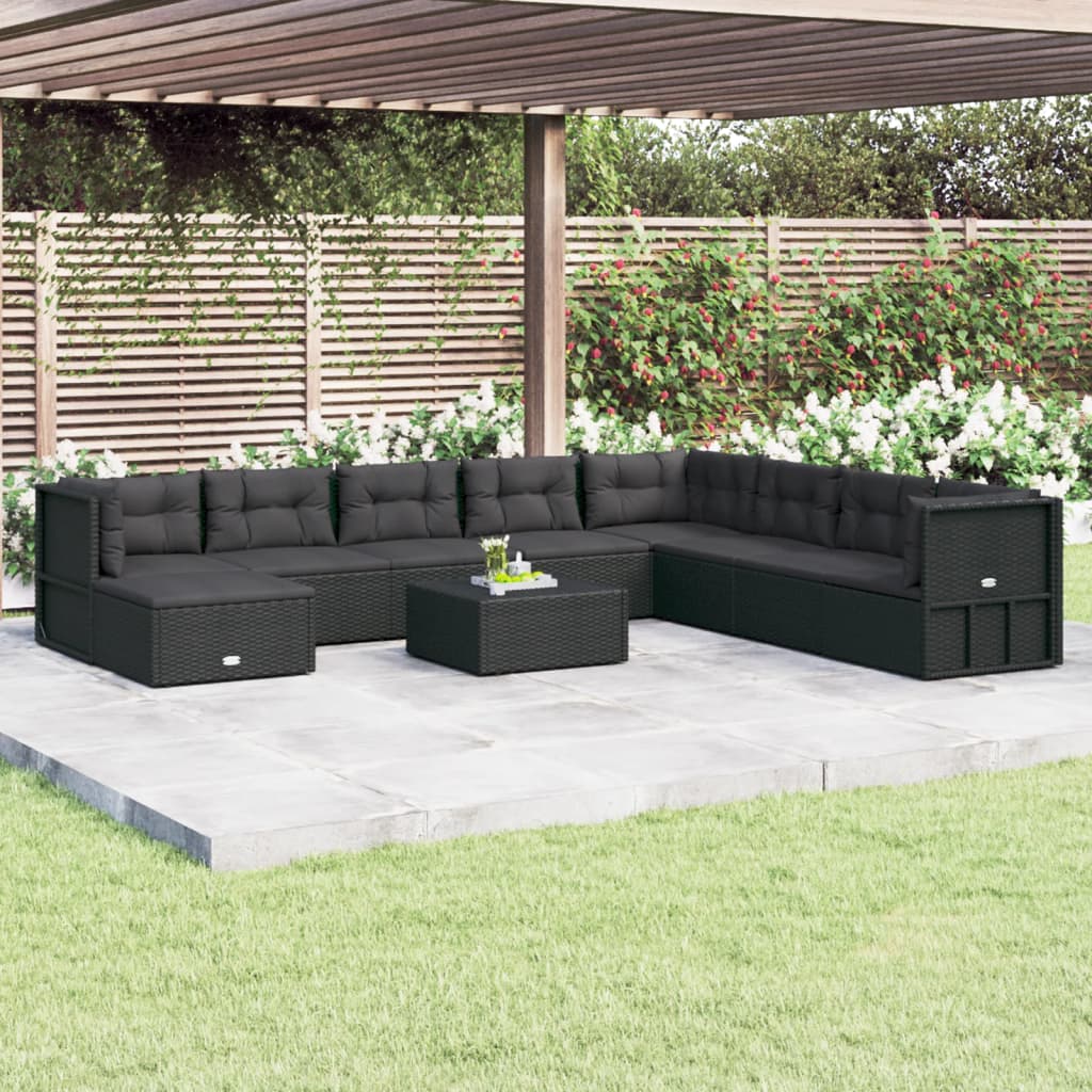 vidaXL 9-tlg. Garten-Lounge-Set mit Kissen Schwarz Poly Rattan